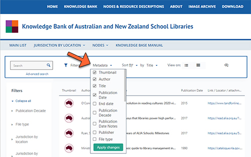 Screenshot of the KBANZSL, highlighting the Metadata Tools